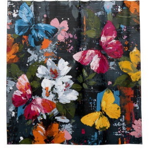 Rideaux De Douche Vol de Papillon Abstrait Vibrant (2)