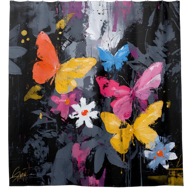 Rideaux De Douche Vol de Papillon Abstrait Vibrant (5) (Devant)