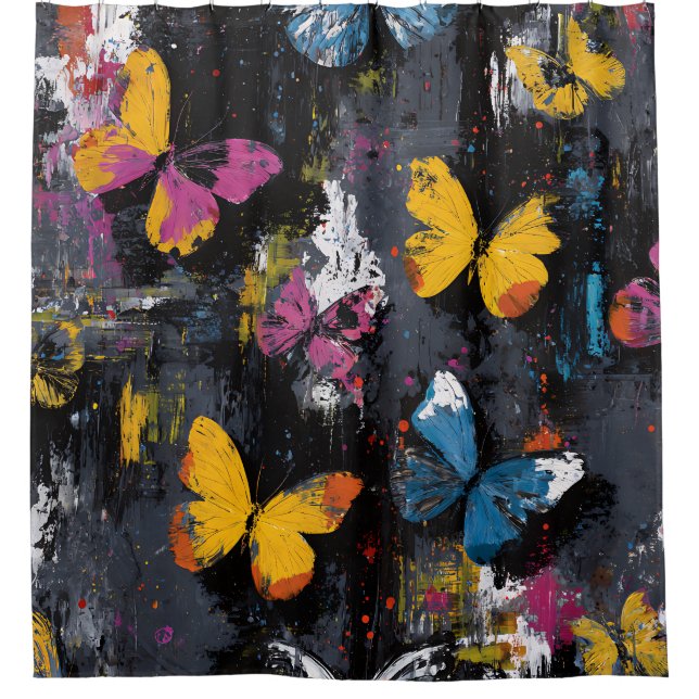 Rideaux De Douche Vol de Papillon Abstrait Vibrant (8) (Devant)