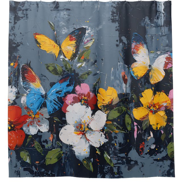 Rideaux De Douche Vol de Papillon Abstrait Vibrant (9) (Devant)