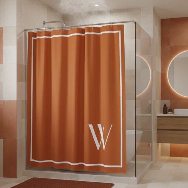 Rideaux De Douche Votre monogramme en orange brûlé   (Créateur téléchargé)