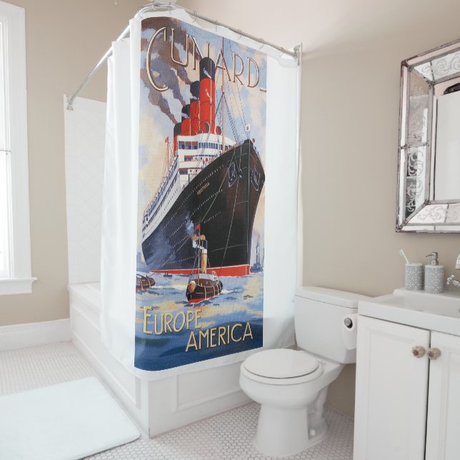 Rideaux De Douche VOYAGE vintage OCEAN LINER (En situation)