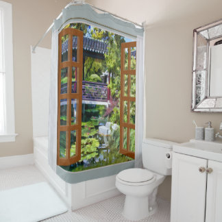 Rideaux De Douche Vue de fenêtre de jardin chinois