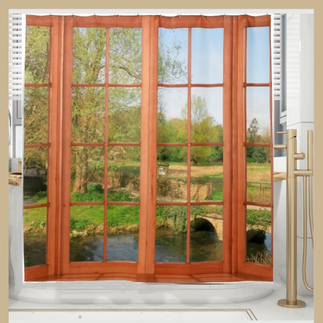 Rideaux De Douche Vue de la fenêtre Campagne de Cotswold pittoresque (Créateur téléchargé)