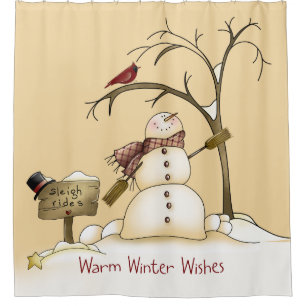 Rideaux De Douche Warm Winter Wers Snowman Red Bird Sleigh Rides