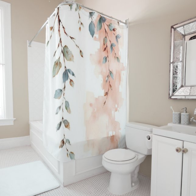 Rideaux De Douche Watercolor Cascading Eucalyptus Branches (En situation)