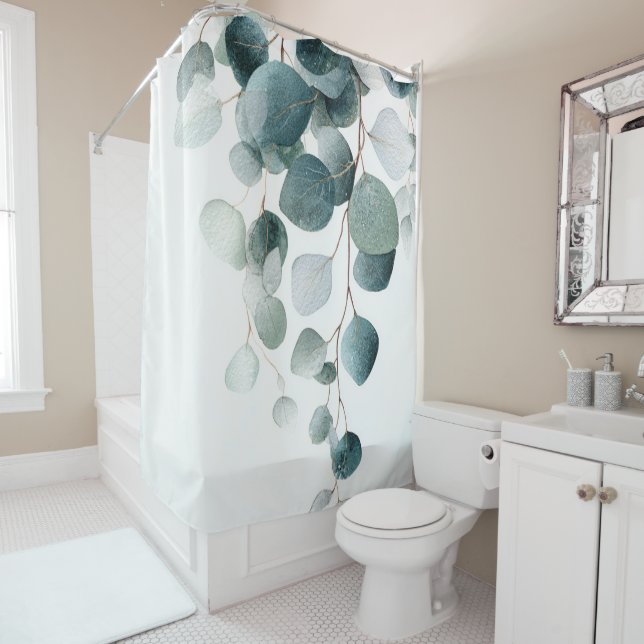 Rideaux De Douche Watercolor Cascading Eucalyptus Branches (En situation)