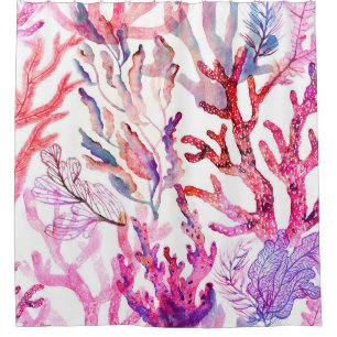 Rideaux De Douche Watercolor corals. Seamless pattern with the under