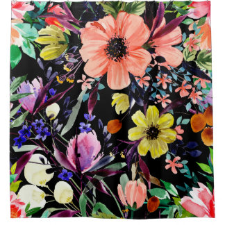 Rideaux De Douche Watercolor floral seamless pattern. Different buds