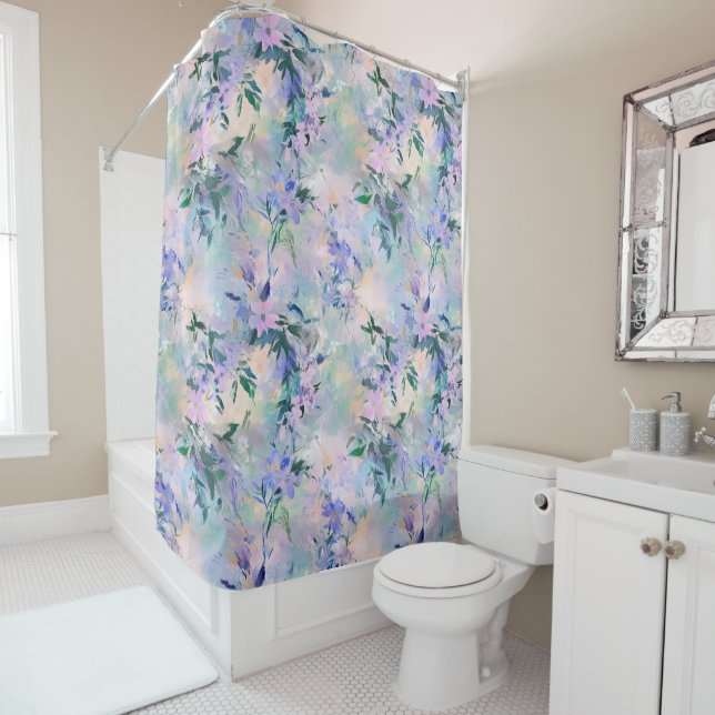 Rideaux De Douche Watercolor Purple Floral  (En situation)