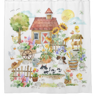 Rideaux De Douche Watercolor Spring Country Cottage Jardin Floral