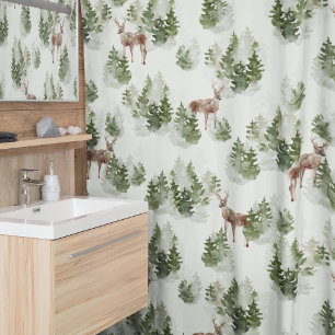 Rideaux De Douche Watercolor Winter Forest Motif sans joint