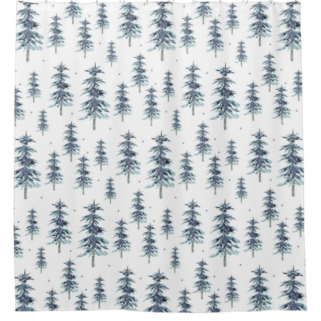 Rideaux De Douche Watercolor Winter Pine Tree Pattern (Devant)