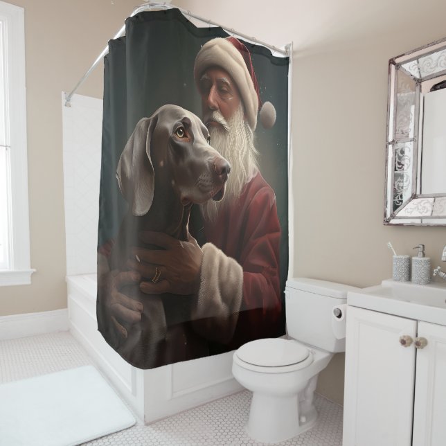 Rideaux De Douche Weimaraner avec Noël Festif du Père Noël (En situation)