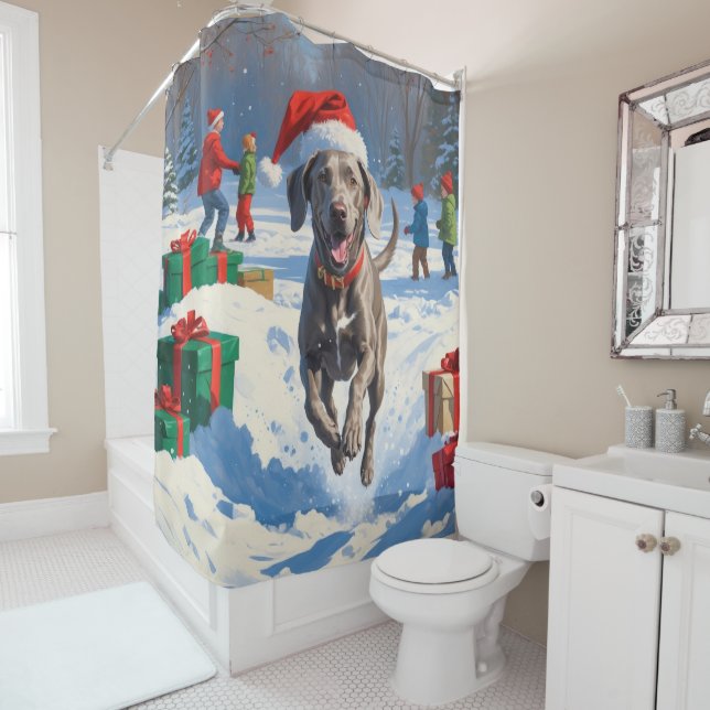 Rideaux De Douche Weimaraner coule en neige avec le Casquette de Noë (En situation)