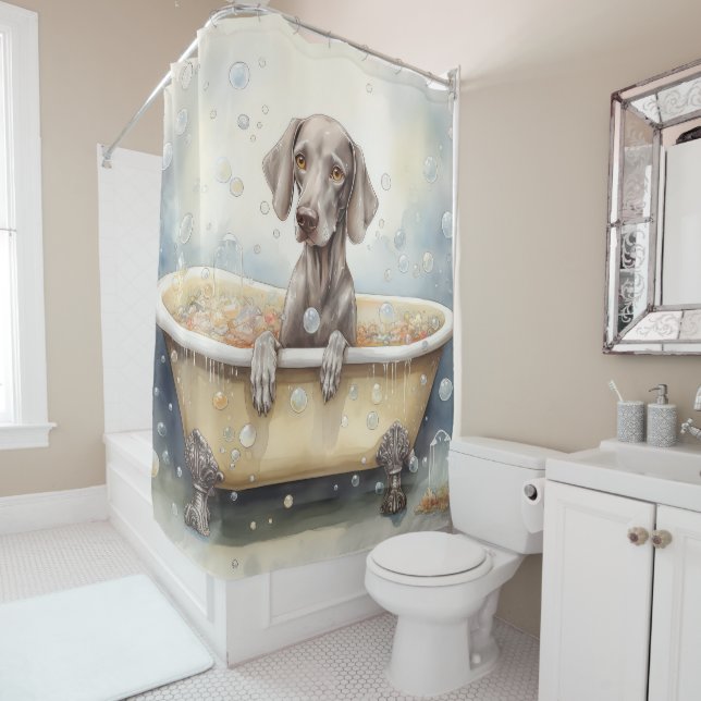 Rideaux De Douche Weimaraner Dans La Baignoire Aquarelle Chien Art (En situation)