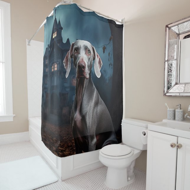 Rideaux De Douche Weimaraner Halloween Épouvantable (En situation)