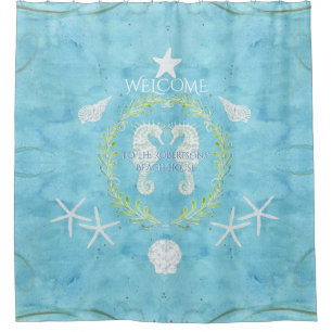 Rideaux De Douche Welcome Beach House Seahorse Starfish Aquarelle