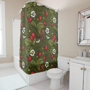 Rideaux De Douche Wens et fraises sur vert foncé