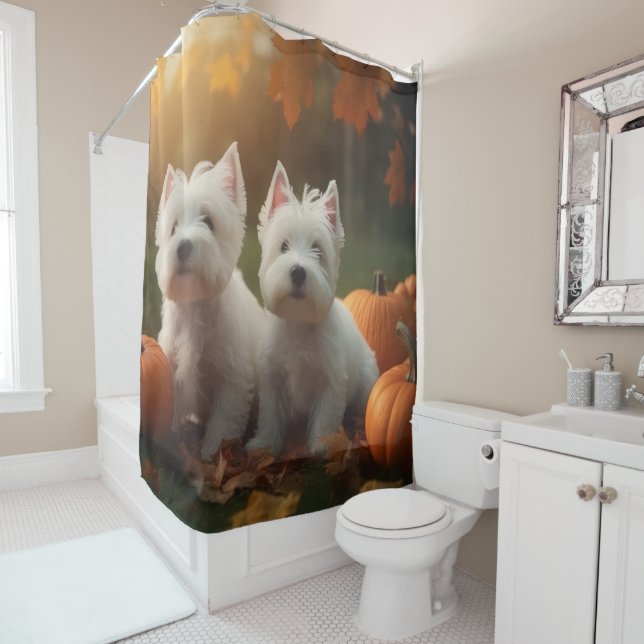 Rideaux De Douche West Highland White Terrier Chiot Citrouille d'aut (En situation)