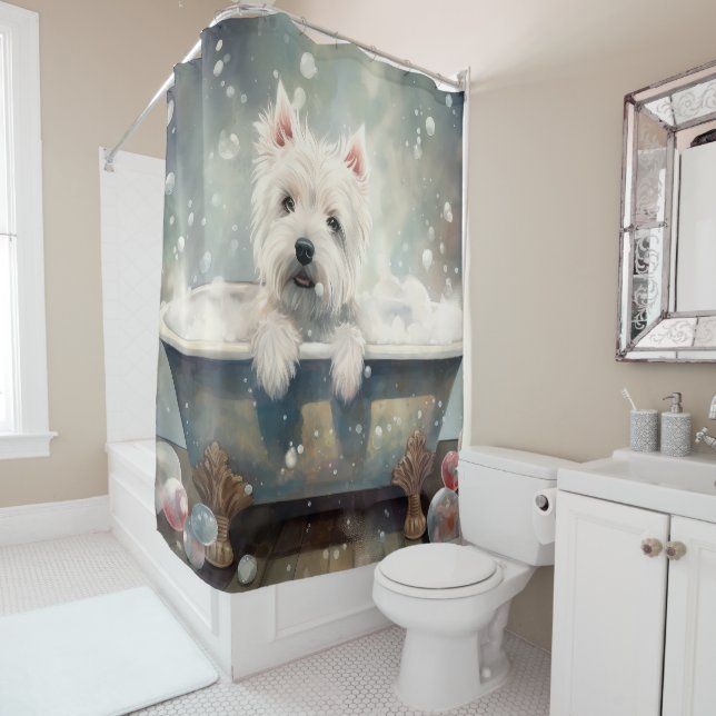 Rideaux De Douche West Highland White Terrier dans la baignoire (En situation)