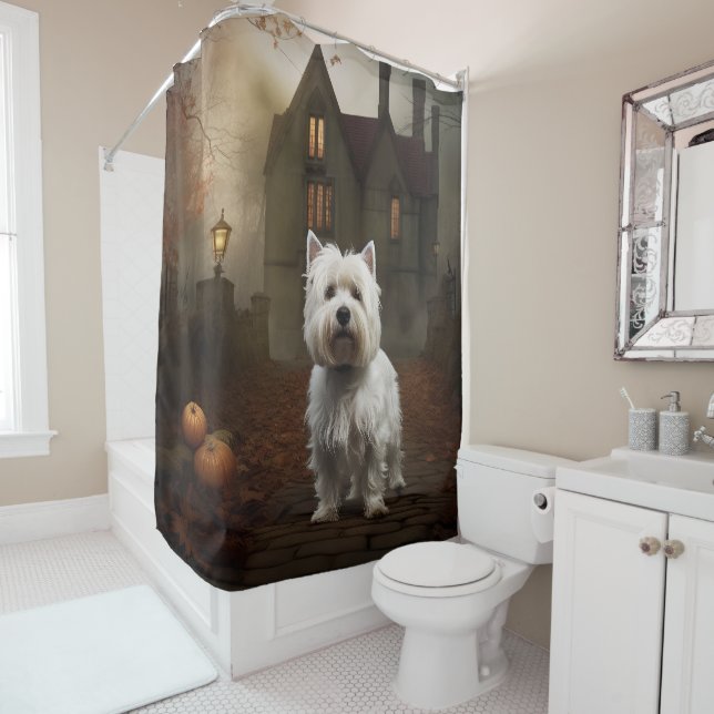 Rideaux De Douche West Highland White Terrier Halloween effrayant (En situation)