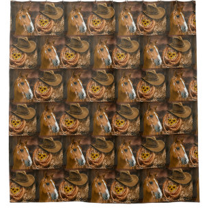 Rideaux De Douche Western Horse Cowboy Casquette Lasso Sunflowers
