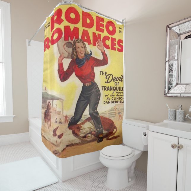 Rideaux De Douche Western Rodeo Cowgirl Tying Calf Rodeo Romance (En situation)