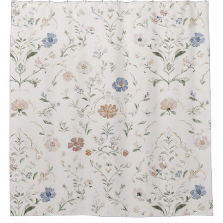 Rideaux De Douche Whimsical Cottagecore Beige Watercolor Wildflower