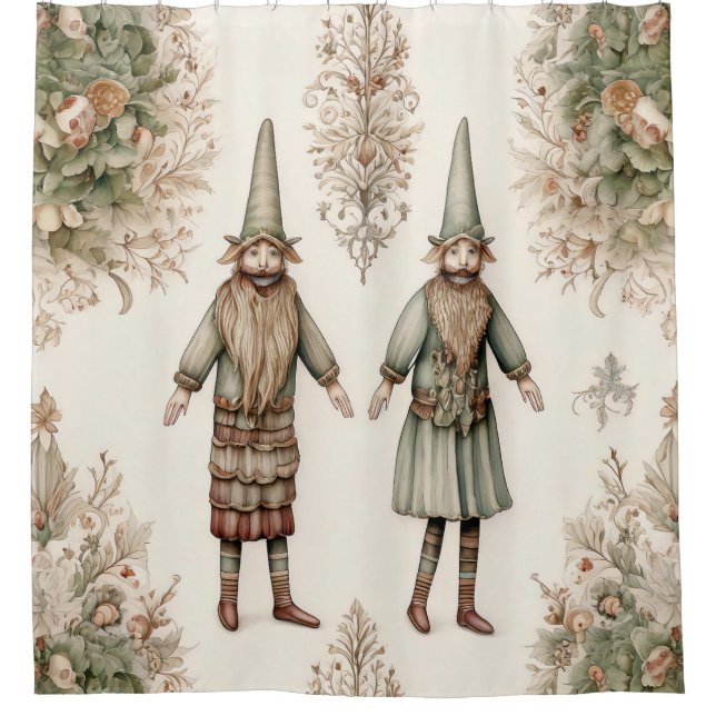 Rideaux De Douche Whimsical Forest Gnomes & Botanical (1) (Devant)