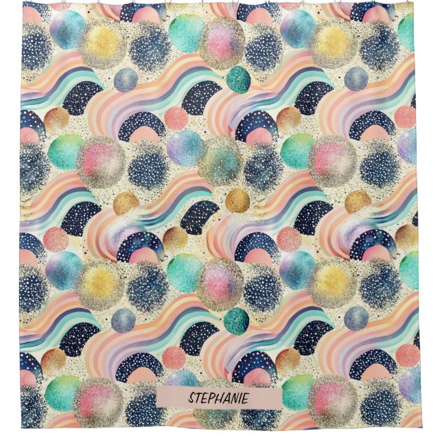 Rideaux De Douche Whimsical Pastel Rainbow Waves & Parties scintilla (Devant)