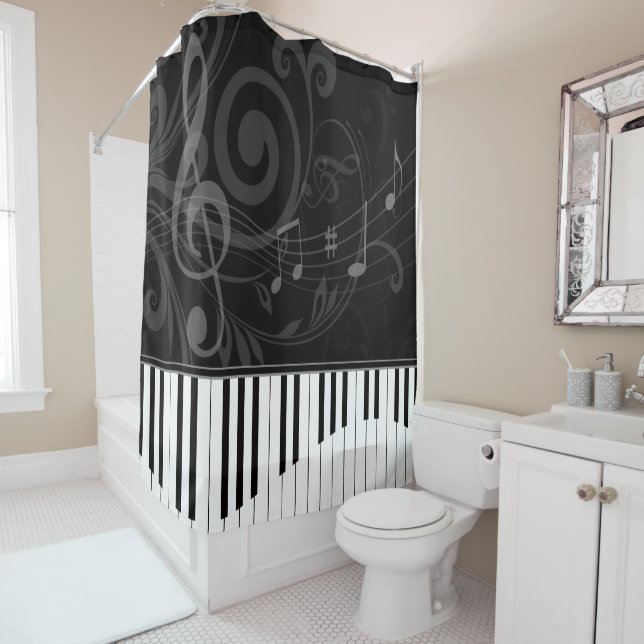 Rideaux De Douche Whimsical piano and musical notes (En situation)