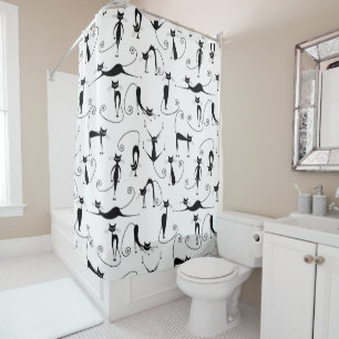 Rideaux De Douche Whimsical Skinny Motif de chat noir