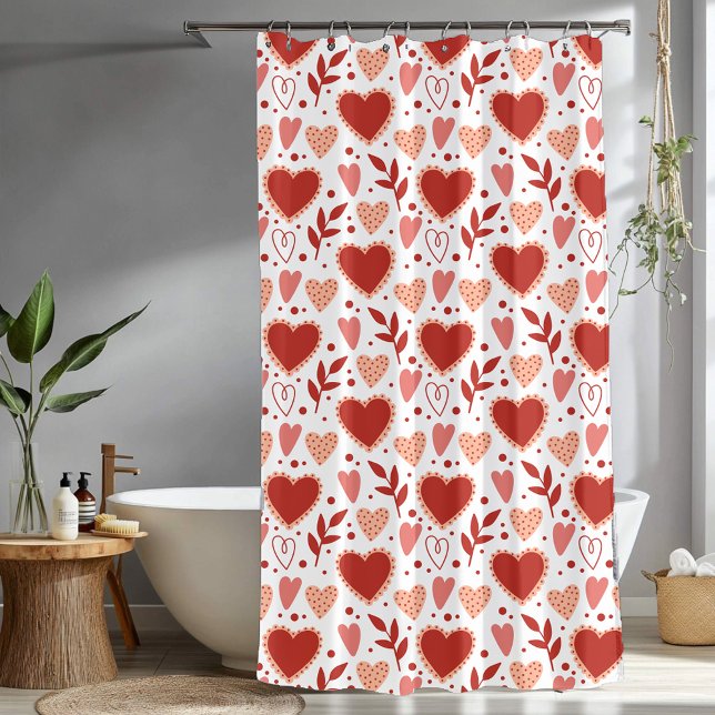 Rideaux De Douche Whimsical Valentine Red & Pink Heart Pattern (Whimsical Valentine Red & Pink Heart Pattern Shower Curtain)