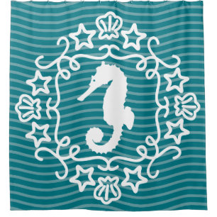 Rideaux De Douche Whimsical White Seahorse Océan nautique