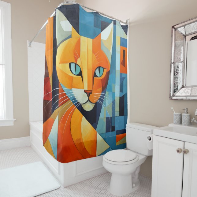 Rideaux De Douche Whiskers Abstraits : Chat orange (En situation)