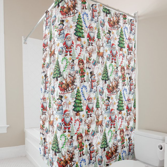 Rideaux De Douche White Background Christmas Decorative Pattern (Créateur téléchargé)
