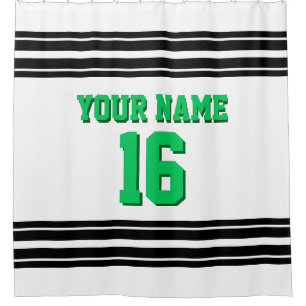 Rideaux De Douche White Black Stripes Sports Jersey Emerald Green