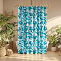 White on Turquoise Floral Damask Pattern