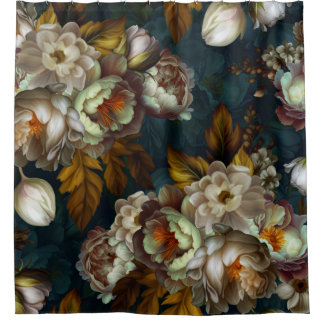Rideaux De Douche White Peonies Vintage Midnight Goth Garden