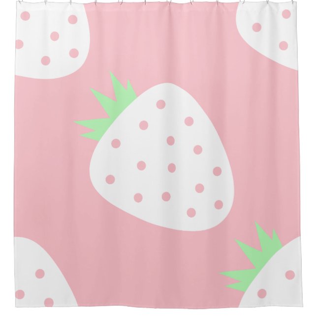 Rideaux De Douche white strawberry pastel pink fruit print (Devant)