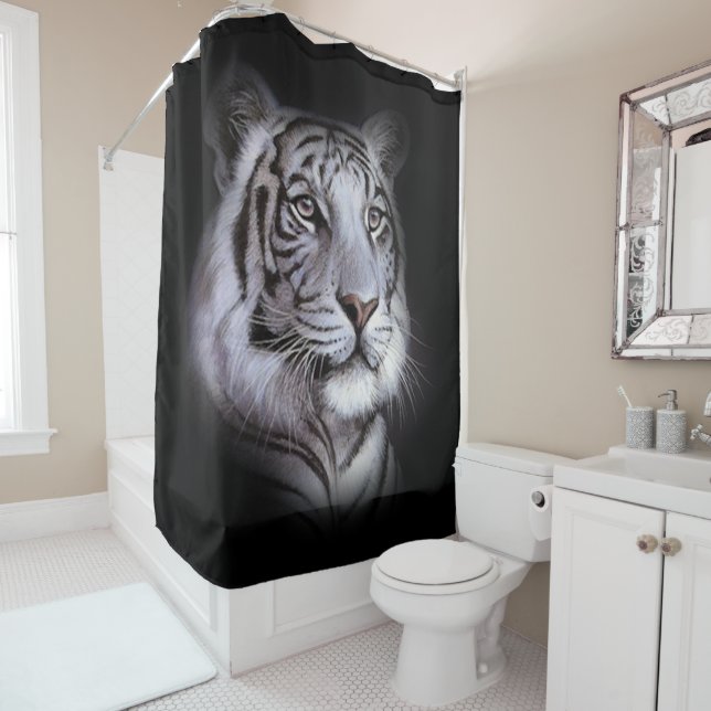 Rideaux De Douche White Tiger Face (En situation)