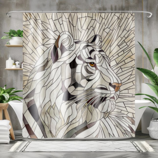 Rideaux De Douche White tiger - Stained Glass Mosaic Digital Art (Créateur téléchargé)