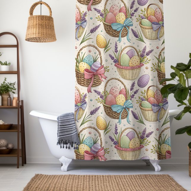 Rideaux De Douche Wicker Basket Easter Eggs with Lavender (Créateur téléchargé)