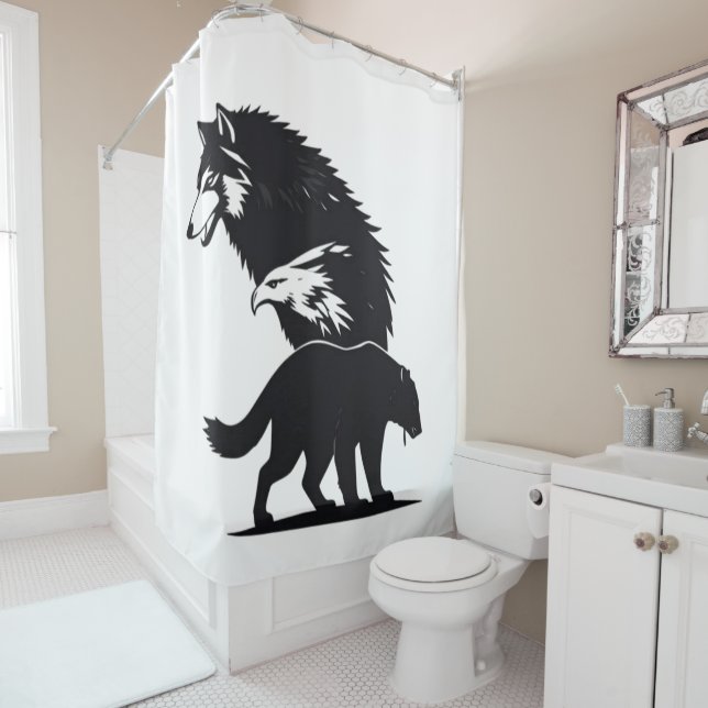 Rideaux De Douche Wild Trio: Wolf, Eagle, and Bear Silhouette (En situation)