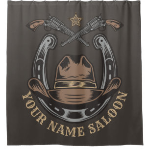 Rideaux De Douche Wild West Revolver Horseshoe Western Cowboy Saloon