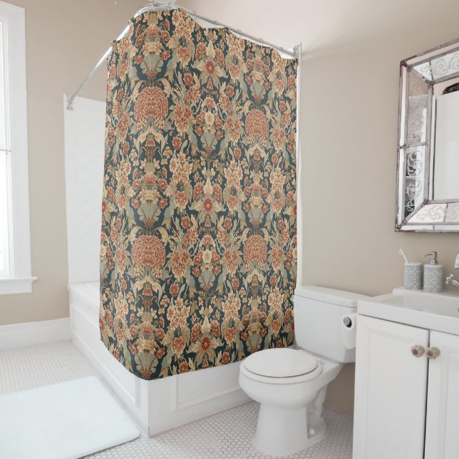 Rideaux De Douche William Morris Antique Honeysuckle Motif Floral (En situation)