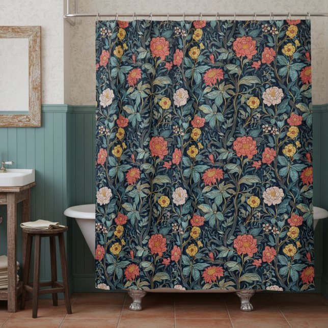 Rideaux De Douche William Morris Blue Teal Arts & Crafts Floral (Créateur téléchargé)
