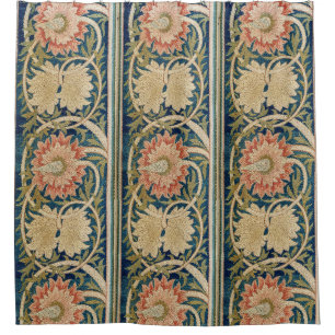 Rideaux De Douche William Morris Fleurs Roses Soie Broderie Antique