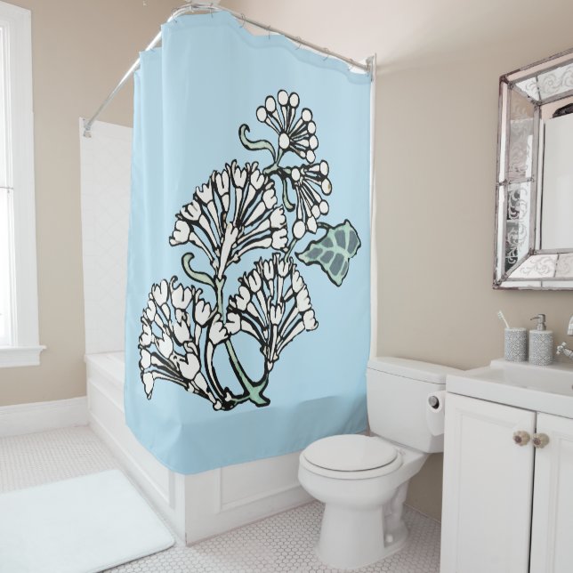 Rideaux De Douche William Morris Jasmine et Motif Feuille (En situation)